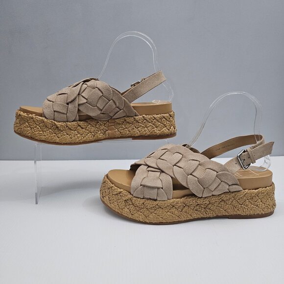 NEW Dolce Vita Winder Basketweave Sandal Womens 8 Camel Suede Slingback Platform - Picture 2 of 13